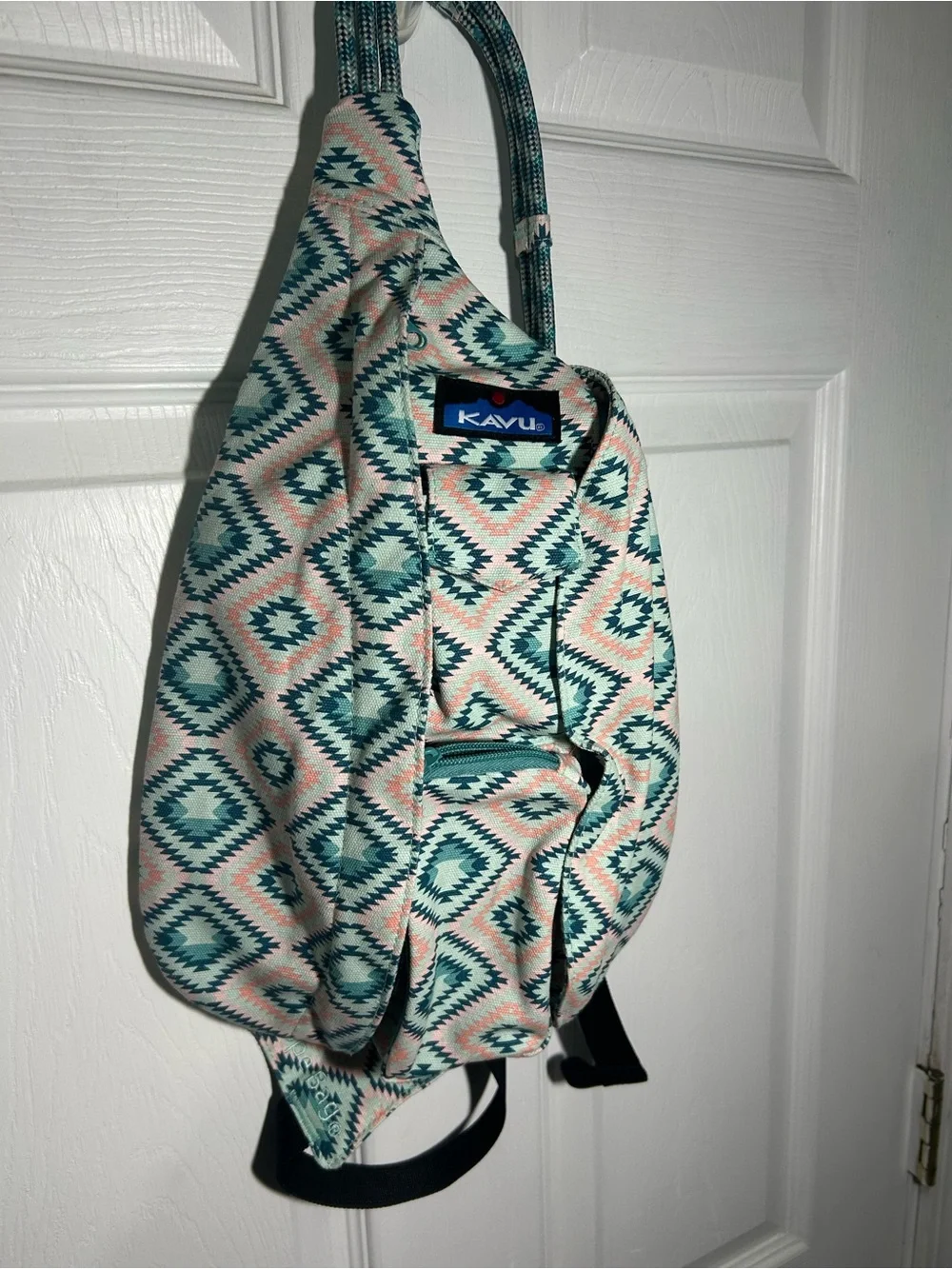 KAVU Rope Bag Sunset Diamond Teal Pink Aztec Sling Bag